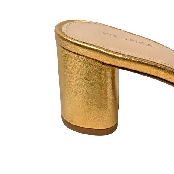 Via Spiga‎ Rafaela Gold Leather Block Heel Slide Sandals  NWOB - Picture 7 of 11